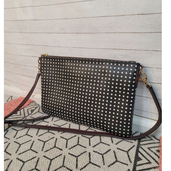 FOSSIL BLACK W WHITE POLKA DOT CROSSBODY PURSE W ADJUSTABLE STRAPS - Picture 6 of 13